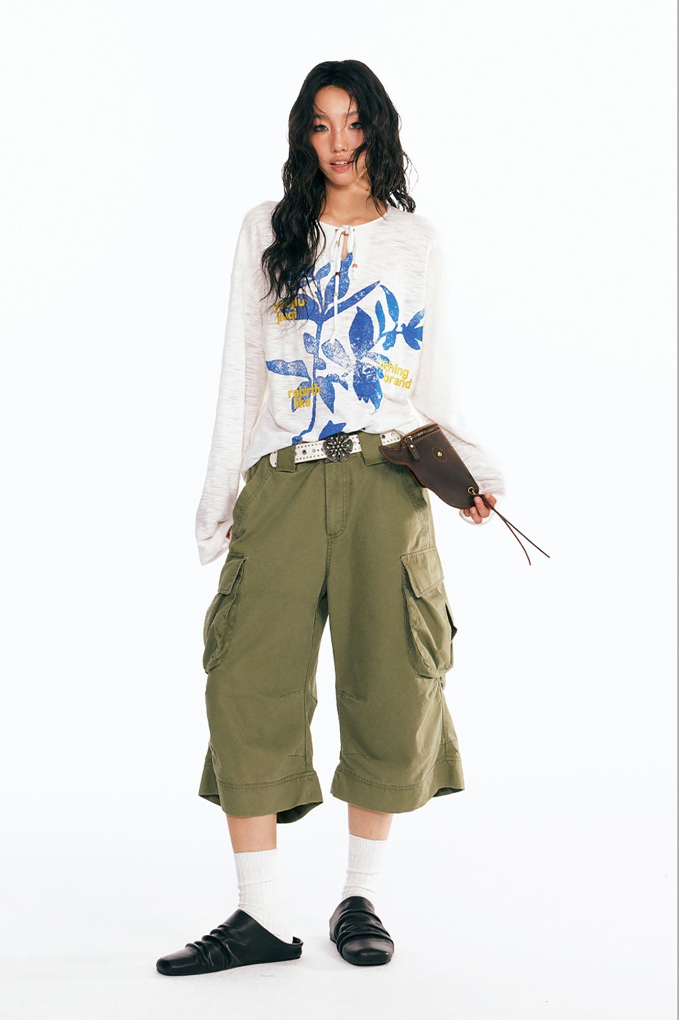 1997 POSTOFFICE Sesame Leaves Drawstring Neck Long-Sleeve Tee