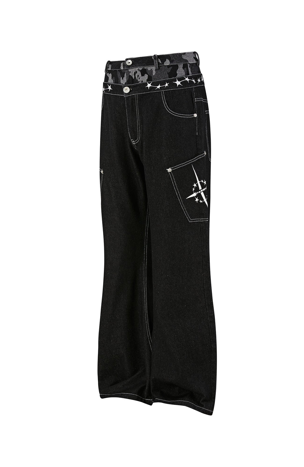PASET Camo Double Waist Embroidered Jeans