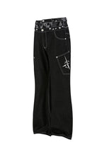 PASET Camo Double Waist Embroidered Jeans