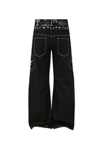 PASET Camo Double Waist Embroidered Jeans